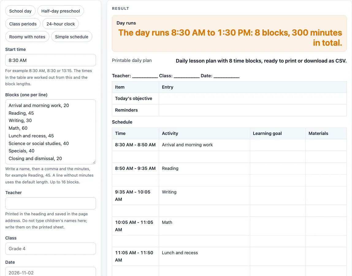 Daily lesson plan template example