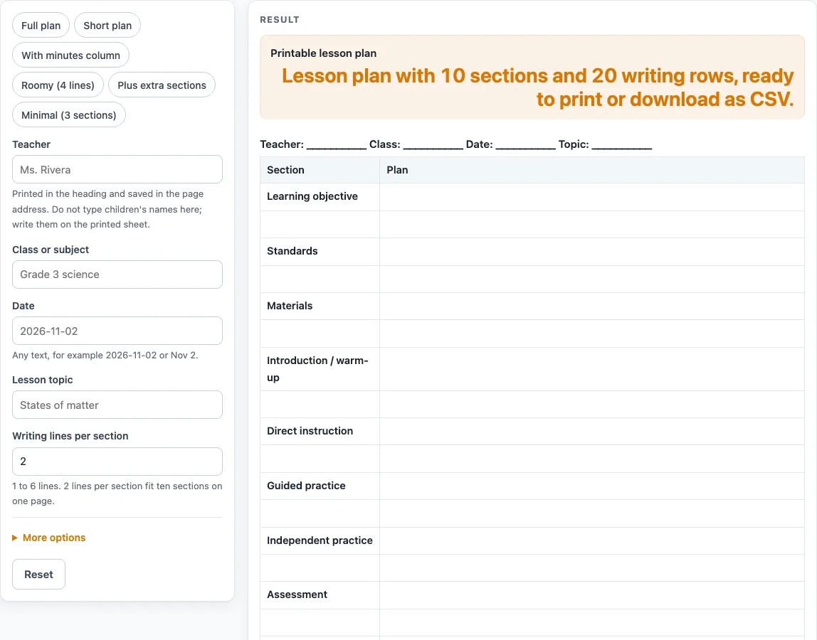 Lesson plan template example