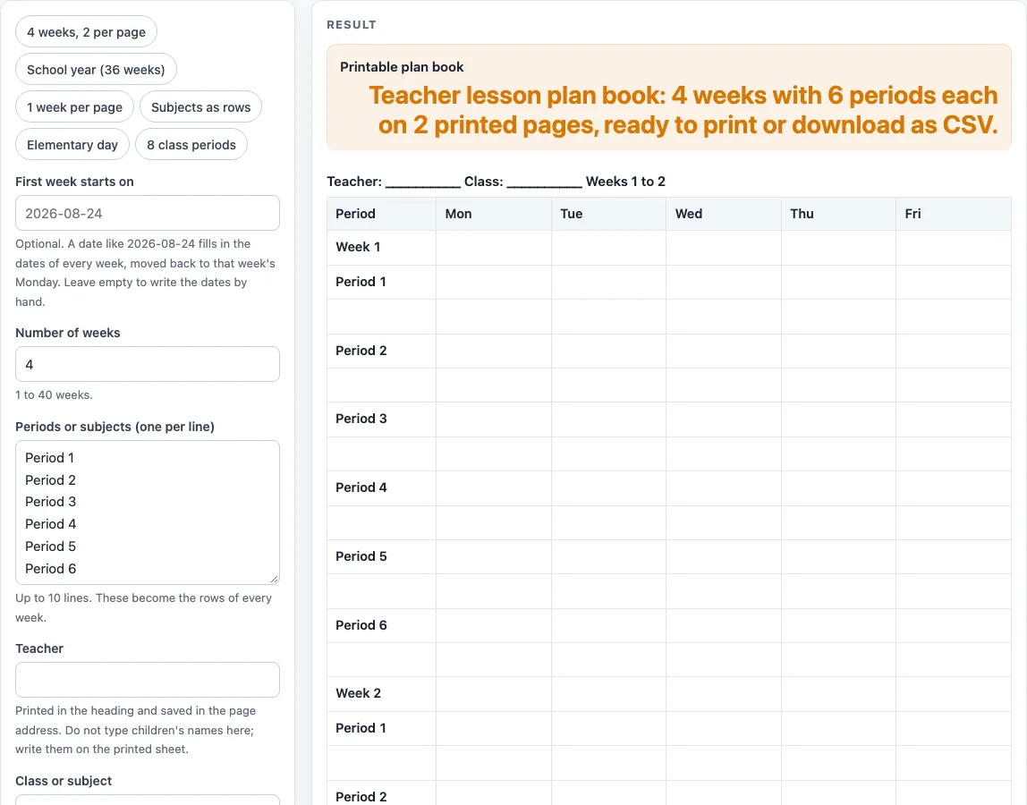 Teacher lesson plan book example